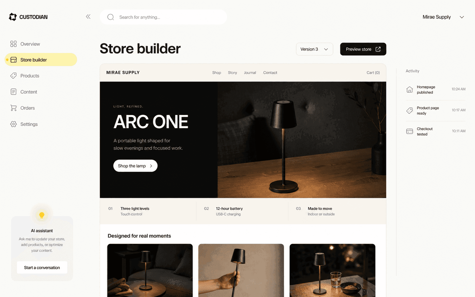 Store builder dashboard