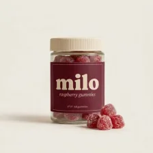 A jar of MILO raspberry gummies